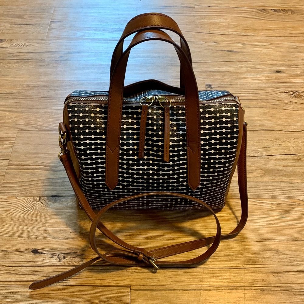 Fossil Black and White Key Rachel Satchel